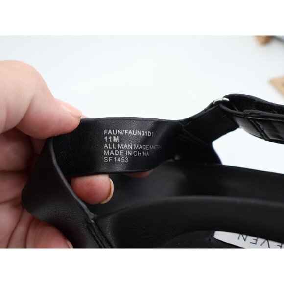 Steven Steve Madden Faun Sandals Womens 11 Black Strappy Wedge Comfy Vegan - Picture 13 of 14